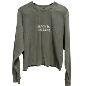 Zara Woman’s  "Ready for Success" Washed-out Green Cropped Sweatshirt Size Large